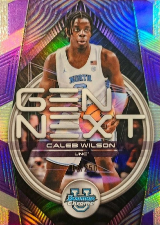 Caleb-Wilson-2025-Bowman-number-GN-9-GenNext-Purple-Refractor -M-.00 Caleb Wilson NCAA Trading Card - UNC College Card Product: Caleb Wilson / 2025 Bowman / number-GN-9 / Gen Next- Purple Refractor