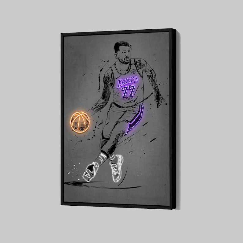 Luka Dončić Canvas Wall Art Lakers:  'The Glow Ball'
