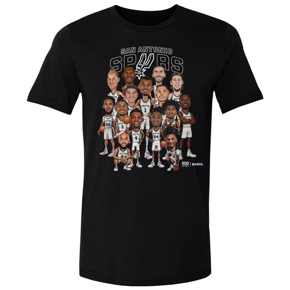 Men's 500 Level Black San Antonio Spurs 2026 NBA Playoffs Roster Caricature T-Shirt