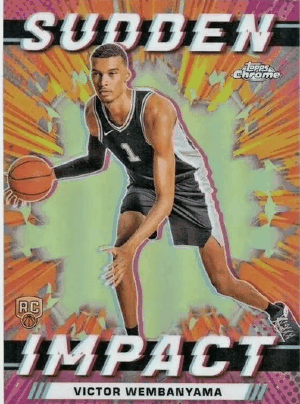 NBA-2023-24-Topps-Chrome-Basketball-Sudden-Impact-Victor-Wembanyama-SI-1-Rookie.webp Victor Wembanyama Trading Card: NBA 2023-24 Topps Chrome Basketball Sudden Impact