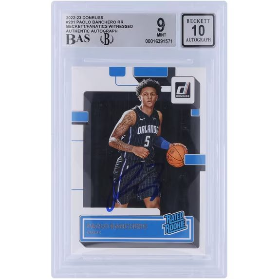 Paolo-Banchero-Orlando-Magic-Autographed-2022-23-Panini-Donruss-Rated-Rookie-201-Beckett-ADDON Paolo Banchero Autographed 2022-23 Panini Donruss Rookie #201 Fanatics Authentic