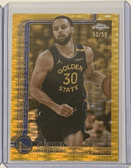 Stephan Curry Trading Card: 2025-26 Topps Chrome 201 Gold Pulsar /50