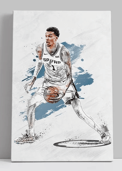 Victor Wembanyama - Canvas Framed Wall Display:  Dribbling