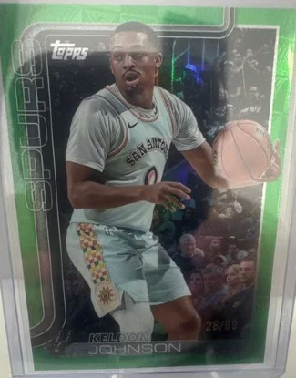 2025-26-Topps-Basketball-Season-Tip-Off-Green-Foilboard-28-of-99-Keldon-Johnson-Spurs-San-Antonio-Spurs-NBA-Basketball-Trading-Card-