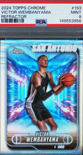 GRADED-PSA-2024-TOPPS-CHROME-193-VICTOR-WEMBANYAMA-HOLO-SILVER-REFRACTOR-POP-8-eM250.webp Victor Wembanyama Topps Chrome 193 Holo Silver Refractor Graded