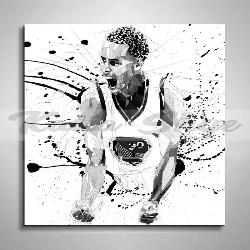 ART INSPIRED BY STEPHEN CURRY Stephen Curry STRECH ART CANVAS - Title: 'The Curry Black & White Power Shout'